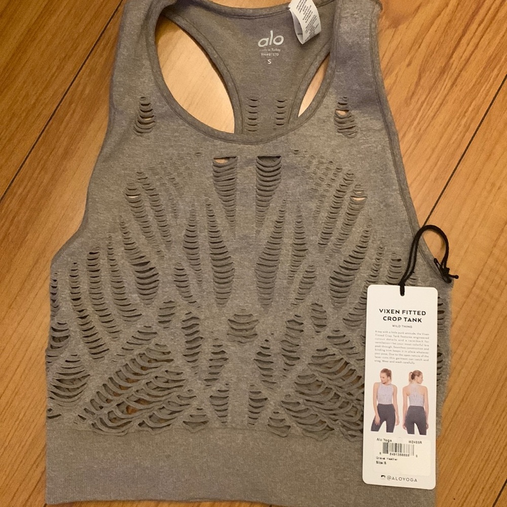 Alo yoga vixen fitted crop Tank Gravel Heather small